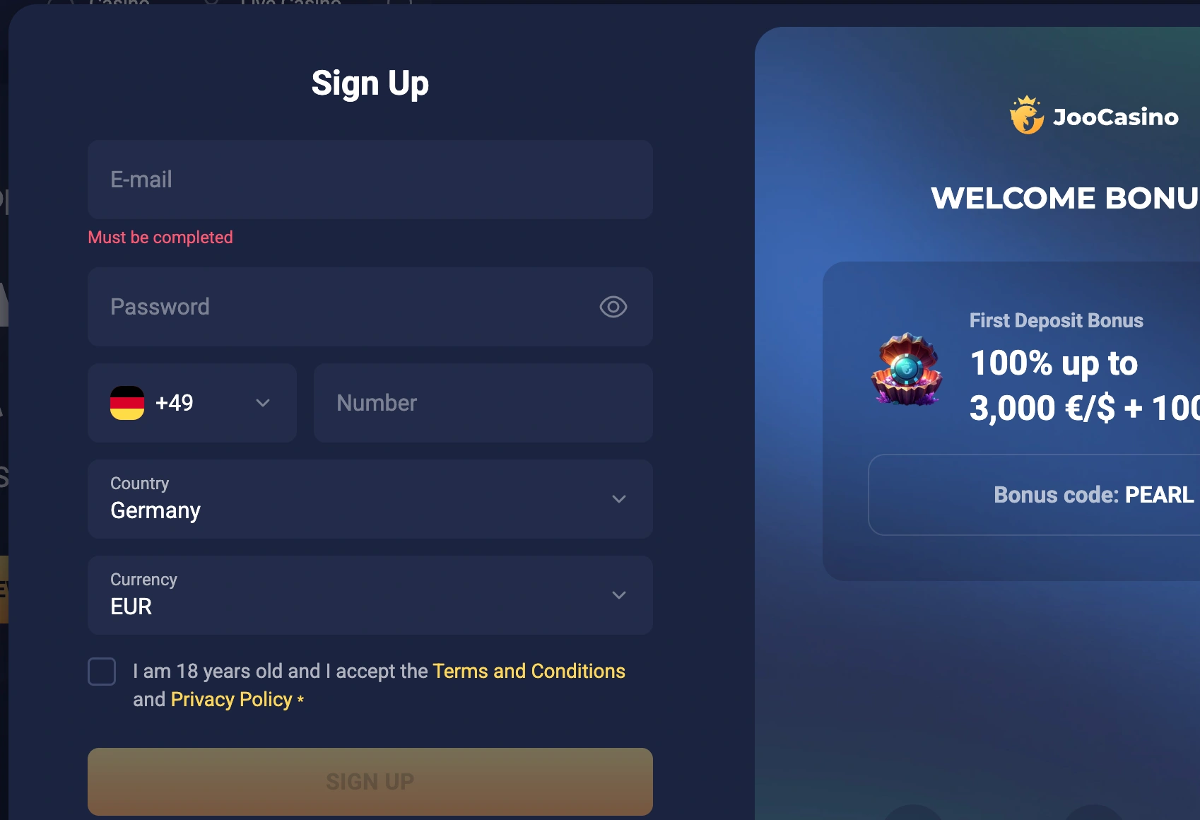 Joo Casino Registrierung und Konto